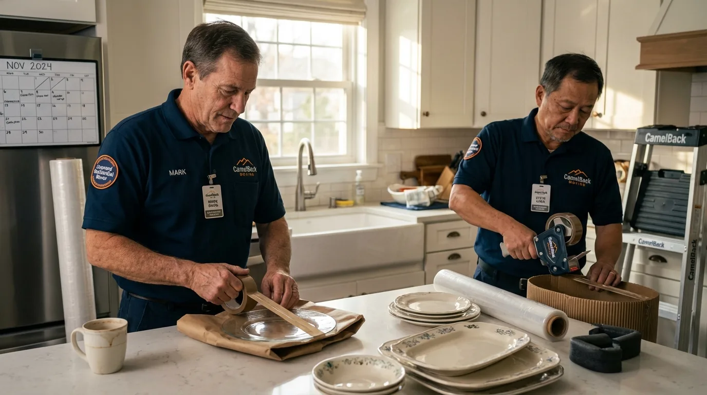 Professional crew packing kitchen dishware in Lowell, OR